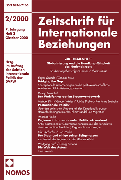 Cover der Ausgabe: ZIB Zeitschrift für Internationale Beziehungen Jahrgang 7 (2000), Heft 2