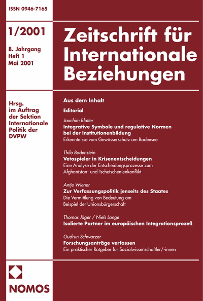Cover der Ausgabe: ZIB Zeitschrift für Internationale Beziehungen Jahrgang 8 (2001), Heft 1