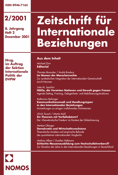 Cover der Ausgabe: ZIB Zeitschrift für Internationale Beziehungen Jahrgang 8 (2001), Heft 2