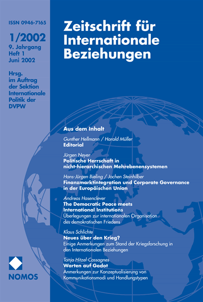 Cover der Ausgabe: ZIB Zeitschrift für Internationale Beziehungen Jahrgang 9 (2002), Heft 1