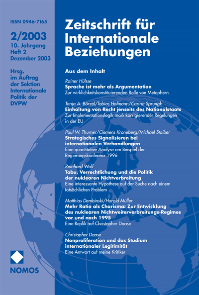 Cover der Ausgabe: ZIB Zeitschrift für Internationale Beziehungen Jahrgang 10 (2003), Heft 2