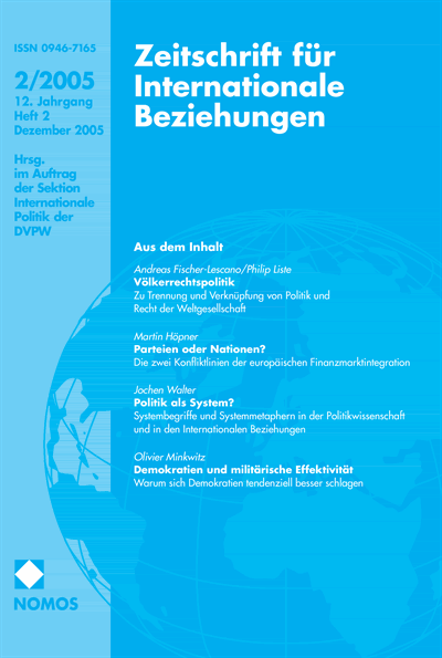 Cover der Ausgabe: ZIB Zeitschrift für Internationale Beziehungen Jahrgang 12 (2005), Heft 2
