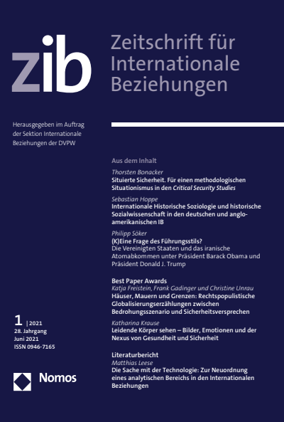Cover der Ausgabe: ZIB Zeitschrift für Internationale Beziehungen Jahrgang 28 (2021), Heft 1
