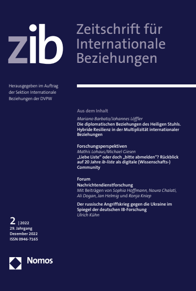 Cover der Ausgabe: ZIB Zeitschrift für Internationale Beziehungen Jahrgang 29 (2022), Heft 2