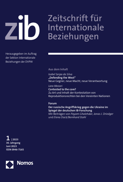 Cover der Ausgabe: ZIB Zeitschrift für Internationale Beziehungen Jahrgang 30 (2023), Heft 1