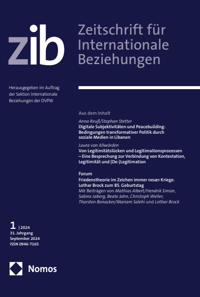 Cover der Ausgabe: ZIB Zeitschrift für Internationale Beziehungen Jahrgang 31 (2024), Heft 1