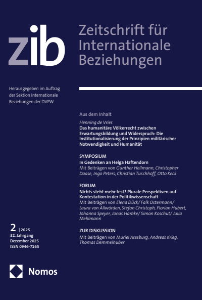 Cover der Ausgabe: ZIB Zeitschrift für Internationale Beziehungen Jahrgang 32 (2025), Heft 2