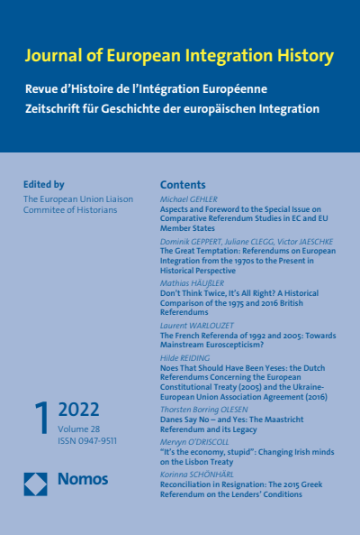 Cover der Ausgabe: JEIH Journal of European Integration History Jahrgang 28 (2022), Heft 1