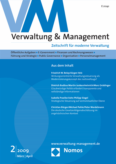 Cover der Ausgabe: VM Verwaltung & Management Jahrgang 15 (2009), Heft 2