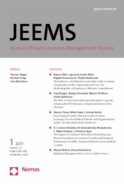 Cover der Ausgabe: JEEMS Journal of East European Management Studies Jahrgang 22 (2017), Heft 1
