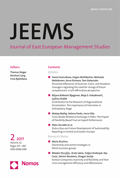Cover der Ausgabe: JEEMS Journal of East European Management Studies Jahrgang 22 (2017), Heft 2