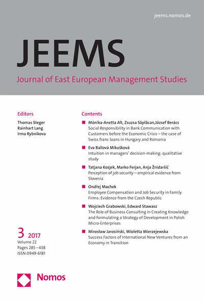 Cover der Ausgabe: JEEMS Journal of East European Management Studies Jahrgang 22 (2017), Heft 3