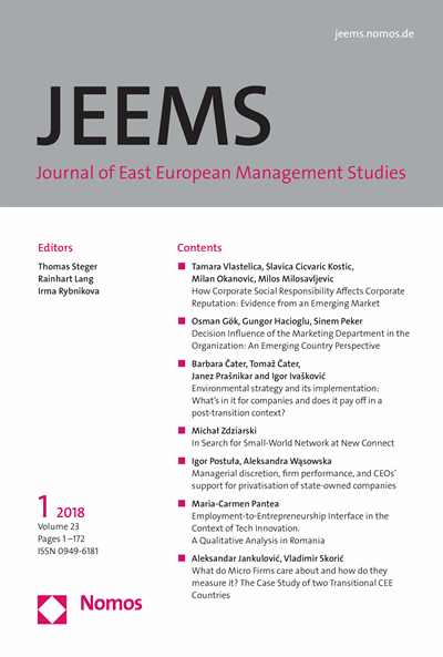 Cover der Ausgabe: JEEMS Journal of East European Management Studies Jahrgang 23 (2018), Heft 1