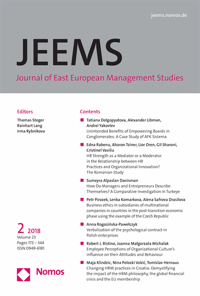 Cover der Ausgabe: JEEMS Journal of East European Management Studies Jahrgang 23 (2018), Heft 2
