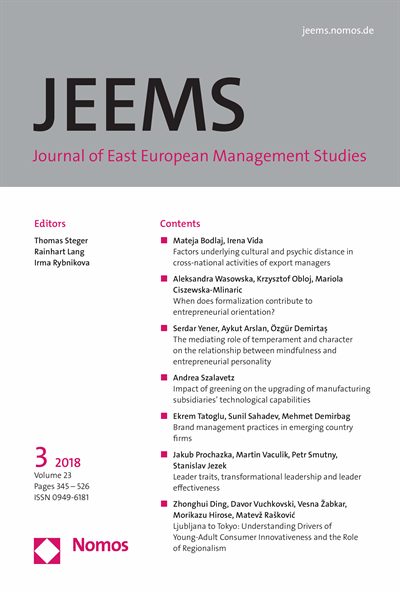 Cover der Ausgabe: JEEMS Journal of East European Management Studies Jahrgang 23 (2018), Heft 3