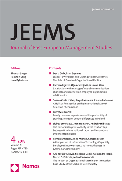 Cover der Ausgabe: JEEMS Journal of East European Management Studies Jahrgang 23 (2018), Heft 4