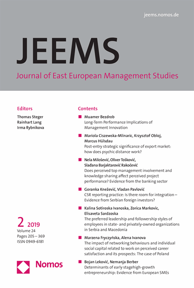 Cover der Ausgabe: JEEMS Journal of East European Management Studies Jahrgang 24 (2019), Heft 2
