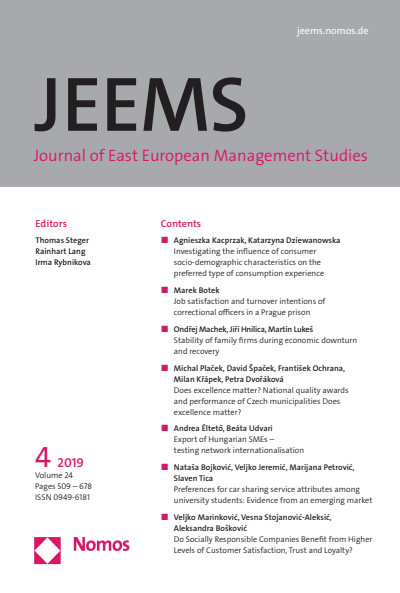 Cover der Ausgabe: JEEMS Journal of East European Management Studies Jahrgang 24 (2019), Heft 4