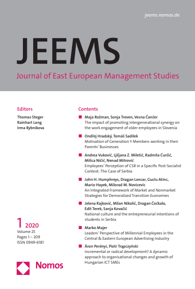 Cover der Ausgabe: JEEMS Journal of East European Management Studies Jahrgang 25 (2020), Heft 1