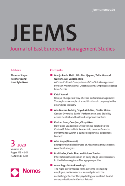 Cover der Ausgabe: JEEMS Journal of East European Management Studies Jahrgang 25 (2020), Heft 3