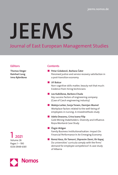 Cover der Ausgabe: JEEMS Journal of East European Management Studies Jahrgang 26 (2021), Heft 1