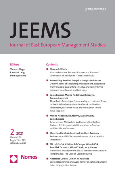 Cover der Ausgabe: JEEMS Journal of East European Management Studies Jahrgang 26 (2021), Heft 2