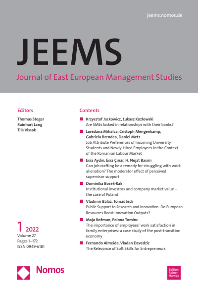 Cover der Ausgabe: JEEMS Journal of East European Management Studies Jahrgang 27 (2022), Heft 1