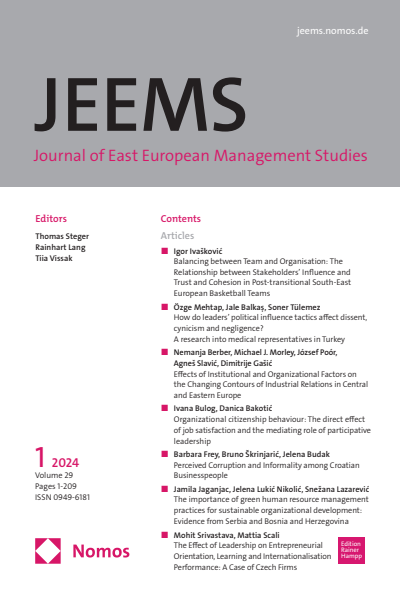 Cover der Ausgabe: JEEMS Journal of East European Management Studies Jahrgang 29 (2024), Heft 1