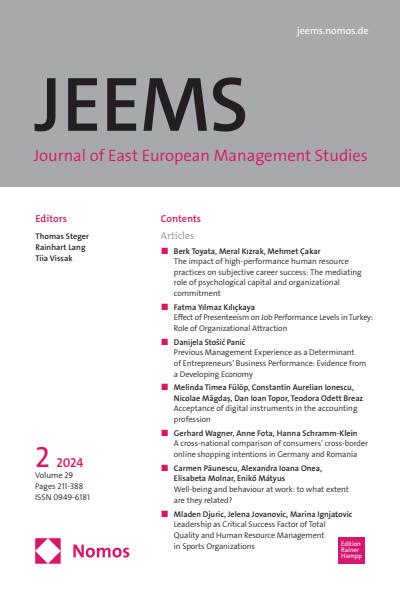 Cover der Ausgabe: JEEMS Journal of East European Management Studies Jahrgang 29 (2024), Heft 2