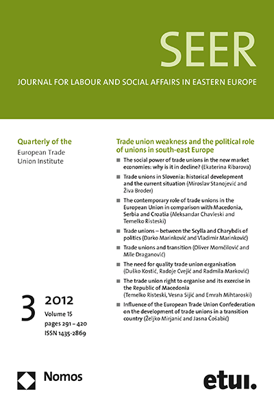 Cover of Volume: SEER Journal for Labour and Social Affairs in Eastern Europe Volume 15 (2012), Edition 3