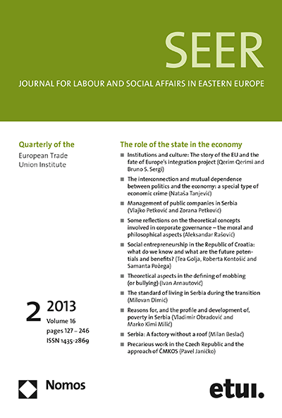 Cover of Volume: SEER Journal for Labour and Social Affairs in Eastern Europe Volume 16 (2013), Edition 2