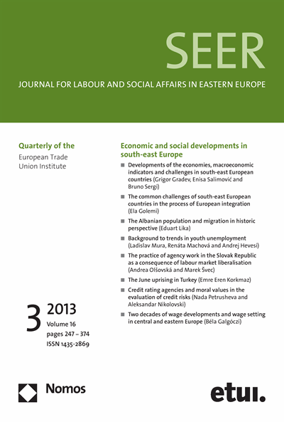 Cover of Volume: SEER Journal for Labour and Social Affairs in Eastern Europe Volume 16 (2013), Edition 3