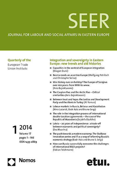 Cover of Volume: SEER Journal for Labour and Social Affairs in Eastern Europe Volume 17 (2014), Edition 1