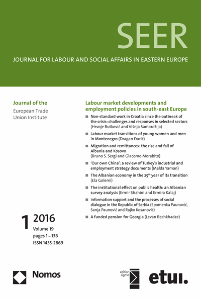 Cover of Volume: SEER Journal for Labour and Social Affairs in Eastern Europe Volume 19 (2016), Edition 1