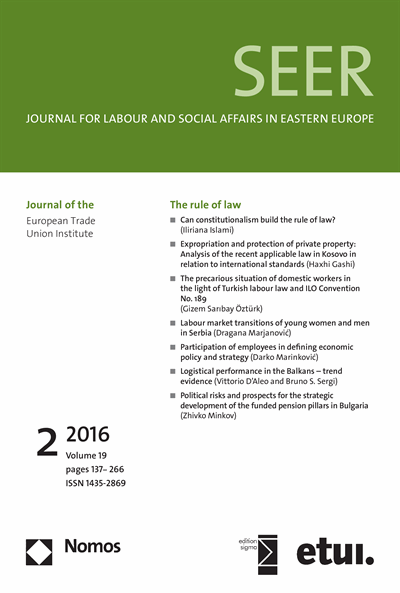 Cover of Volume: SEER Journal for Labour and Social Affairs in Eastern Europe Volume 19 (2016), Edition 2