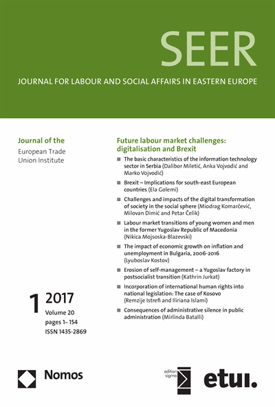 Cover of Volume: SEER Journal for Labour and Social Affairs in Eastern Europe Volume 20 (2017), Edition 1
