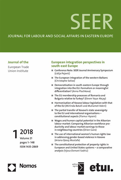 Cover of Volume: SEER Journal for Labour and Social Affairs in Eastern Europe Volume 21 (2018), Edition 1