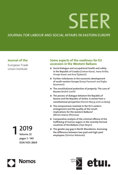 Cover of Volume: SEER Journal for Labour and Social Affairs in Eastern Europe Volume 22 (2019), Edition 1