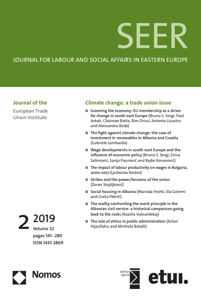 Cover of Volume: SEER Journal for Labour and Social Affairs in Eastern Europe Volume 22 (2019), Edition 2