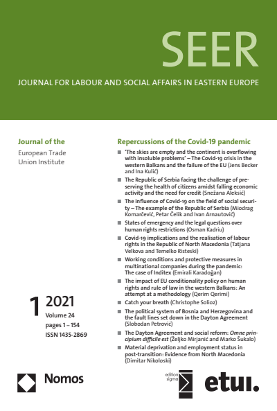 Cover der Ausgabe: SEER Journal for Labour and Social Affairs in Eastern Europe Jahrgang 24 (2021), Heft 1