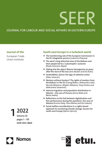 Cover der Ausgabe: SEER Journal for Labour and Social Affairs in Eastern Europe Jahrgang 25 (2022), Heft 1