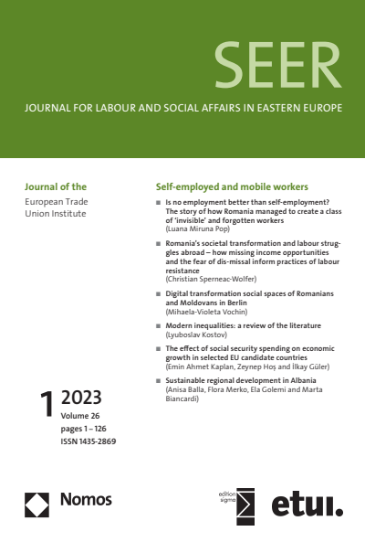 Cover der Ausgabe: SEER Journal for Labour and Social Affairs in Eastern Europe Jahrgang 26 (2023), Heft 1