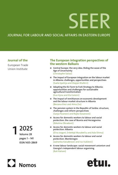 Cover der Ausgabe: SEER Journal for Labour and Social Affairs in Eastern Europe Jahrgang 28 (2025), Heft 1