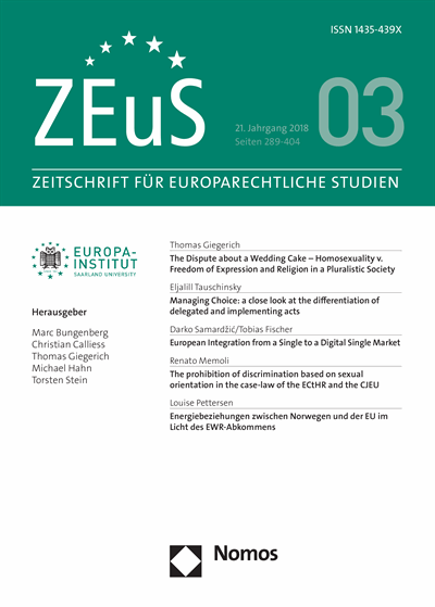 Cover of Volume: ZEuS Zeitschrift für Europarechtliche Studien Volume 21 (2018), Edition 3