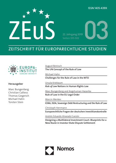 Cover of Volume: ZEuS Zeitschrift für Europarechtliche Studien Volume 22 (2019), Edition 3