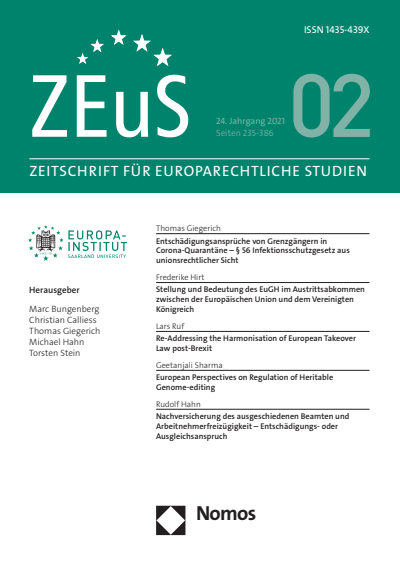Cover of Volume: ZEuS Zeitschrift für Europarechtliche Studien Volume 24 (2021), Edition 2