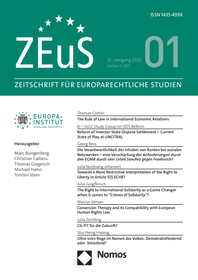 Cover of Volume: ZEuS Zeitschrift für Europarechtliche Studien Volume 25 (2022), Edition 1