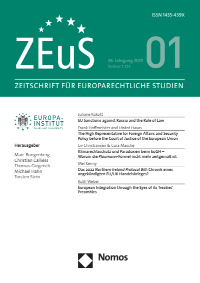 Cover of Volume: ZEuS Zeitschrift für Europarechtliche Studien Volume 26 (2023), Edition 1