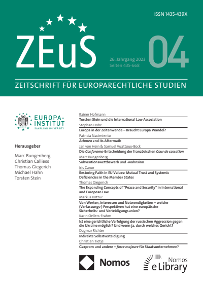 Cover der Ausgabe: ZEuS Zeitschrift für Europarechtliche Studien Jahrgang 26 (2023), Heft 4