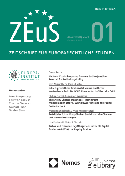 Cover of Volume: ZEuS Zeitschrift für Europarechtliche Studien Volume 27 (2024), Edition 1